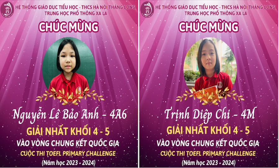 CHÚC MỪNG 02 HỌC SINH HNTL LỌT VÀO VÒNG CHUNG KẾT QUỐC GIA KỲ THI TOEFL PRIMARY CHALLENGE 2023-2024
